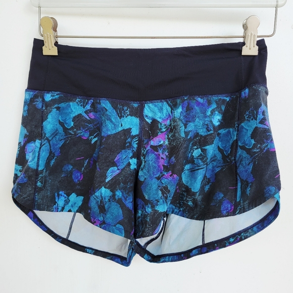Lululemon Speed Up Short Long 4" Floral Shift Blue Multi Black Tall Size 4 - Picture 2 of 16